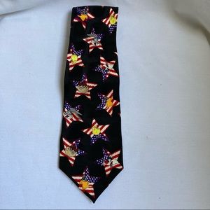 Vintage Looney Tunes Mania Neck Tie 1995 Infront of American Flag